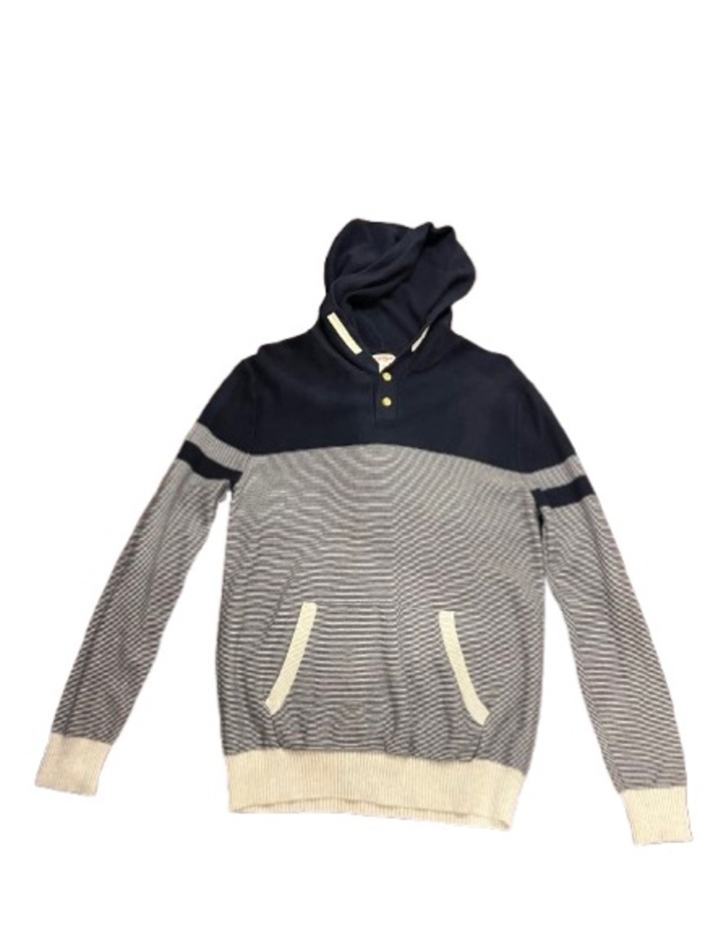 Cat & Jack Navy Hooded Knit Top with Cream Trim and Wooden Buttons- size 16